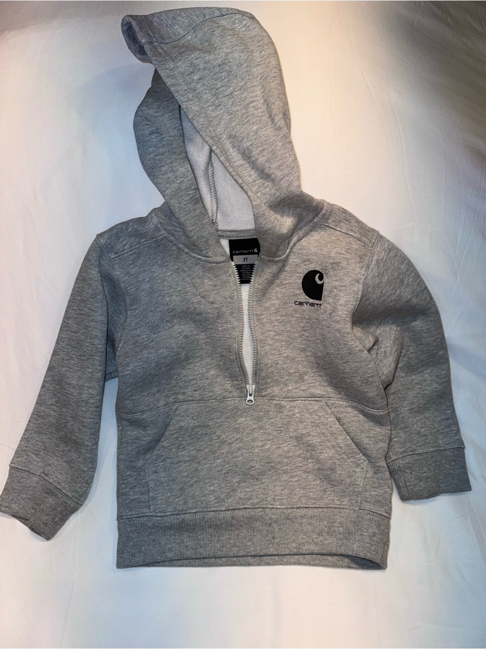 Carhartt Kids Half-Zip Hooded Sweatshirt in Heather Gray